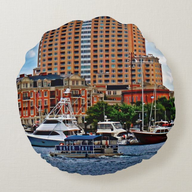Cojín Redondo Baltimore MD - Taxi de agua del puerto interior (Reverso)