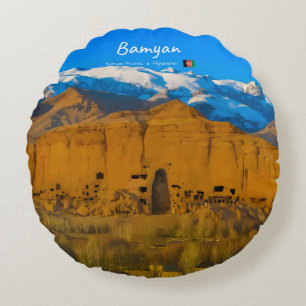 Cojín Redondo Bamyan, Afganistán - Valle del acantilado de Buda