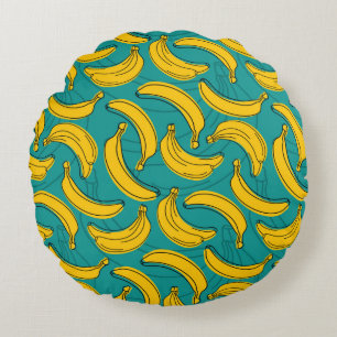 Cojín Redondo banana amarilla con contorno negro patrón transpar