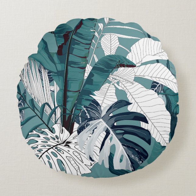 Cojín Redondo Bananas Tropicales Monstera: Implacable. (Anverso)
