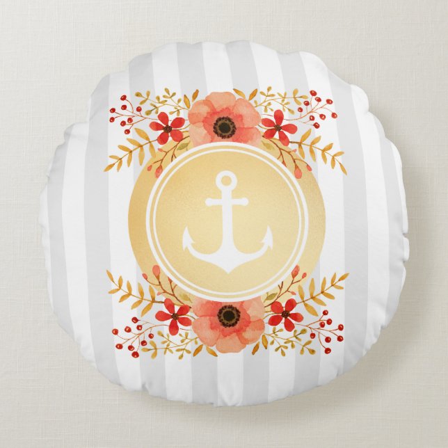 Cojín Redondo Banca Náutica Dorada Floral Floral (Anverso)