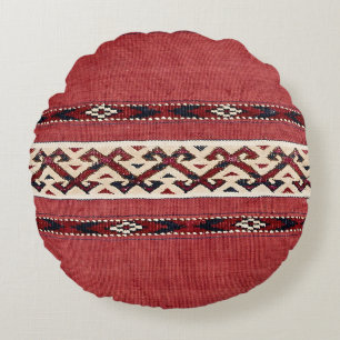 Cojín Redondo Banda triangular Kilim rojo negro blanco