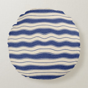 Cojín Redondo Bandas azul y blanco onduladas