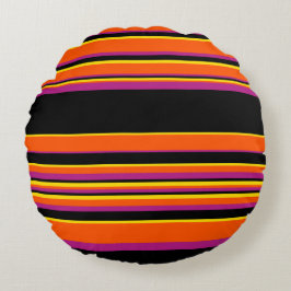 Cojín Redondo Bandas complejas: negro, rosa, Naranja y amarillo