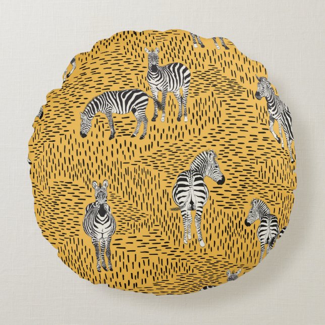Cojín Redondo Bandas de cebra: fondo sin costuras dibujado a man (Anverso)