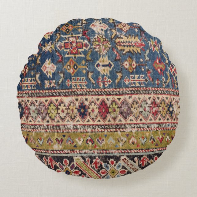 Cojín Redondo Bandas de mostaza verde azul turbio Kuba II  (Anverso)