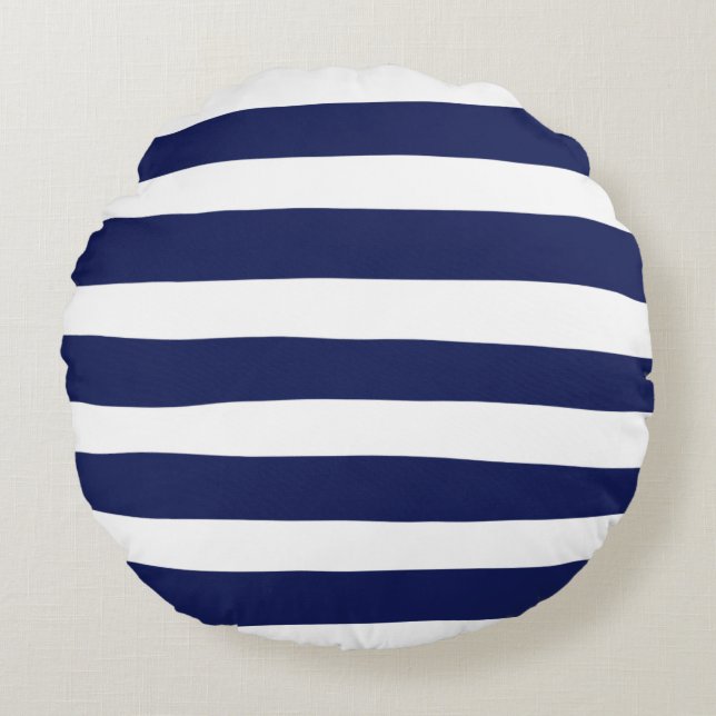 Cojín Redondo Bandas desiguales - Azul y Blanco (Anverso)