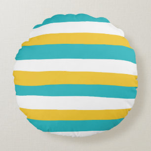 Cojín Redondo Bandas desiguales - turquesa y amarilla