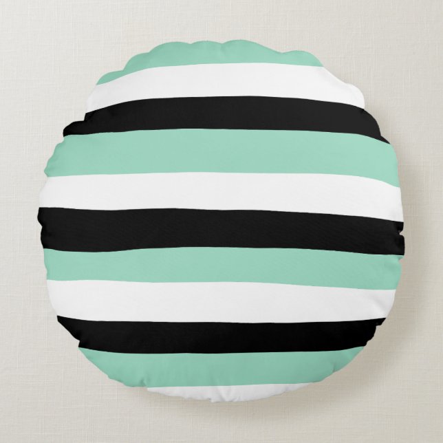 Cojín Redondo Bandas desiguales - Verde en miniatura, blanco y n (Anverso)