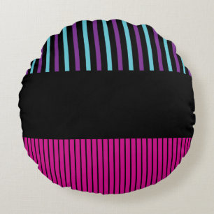 Cojín Redondo Bandas pop de color: rosa, púrpura, azul y negro