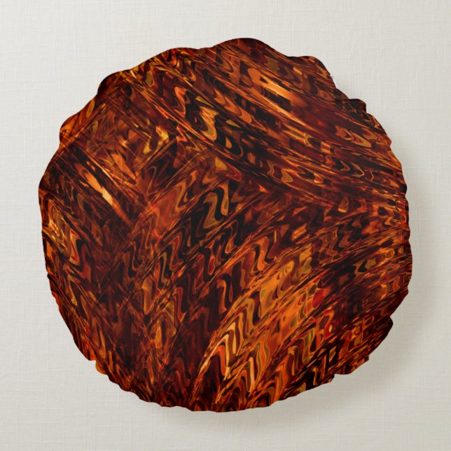 Cojín Redondo Bandas redondeadas abstractas en tonos dorados roj (Reverso)