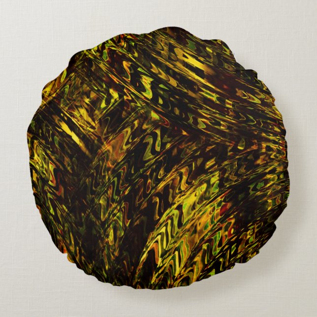 Cojín Redondo Bandas redondeadas abstractas en verde dorado y má (Reverso)