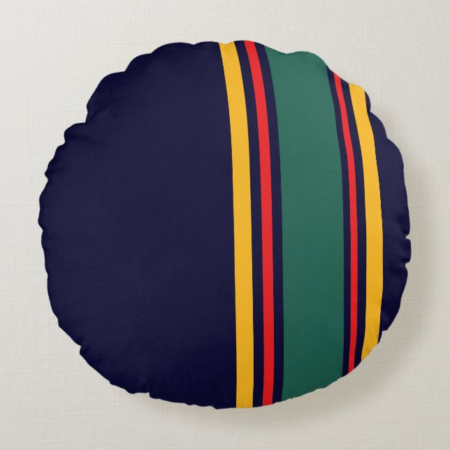 Cojín Redondo Bandas retro audaces inspiradas en la marina multi (Anverso)