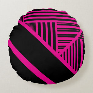Cojín Redondo Bandas triangulares en magenta y negro