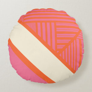 Cojín Redondo Bandas triangulares en rosa, Naranja y crema