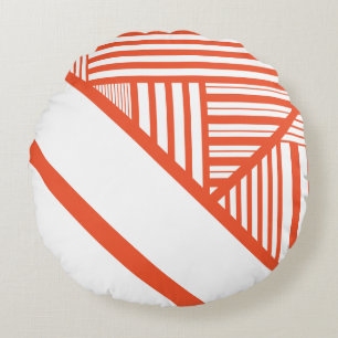 Cojín Redondo Bandas triangulares - Naranja y blanco