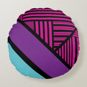 Cojín Redondo Bandas triangulares: rosa, púrpura, azul y negro