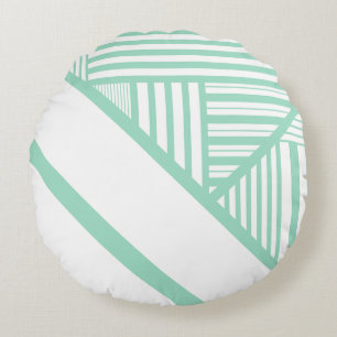 Cojín Redondo Bandas triangulares - Verde y blanco