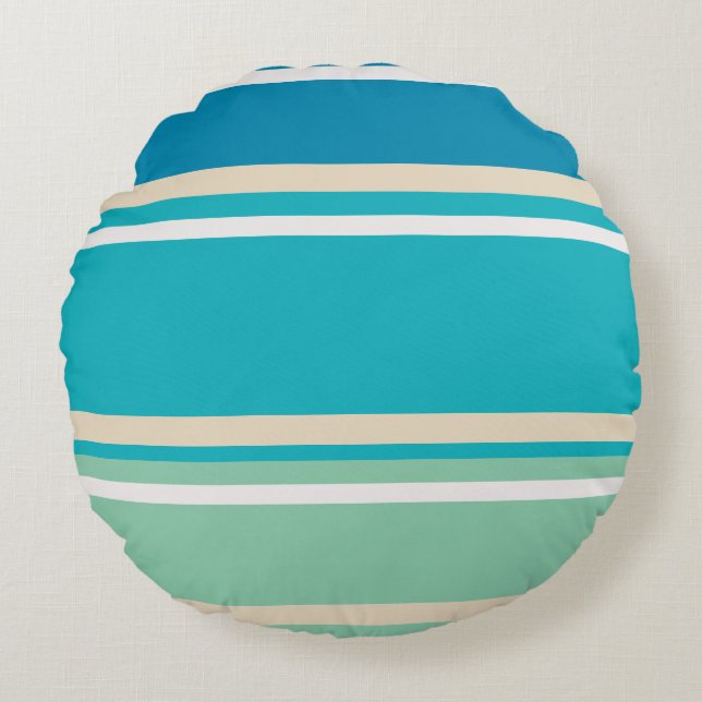 Cojín Redondo Bandas verde azuladas azul, verde y turquesa (Anverso)