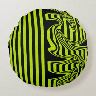 Cojín Redondo Bandas y Swirls - Lime Green y Black
