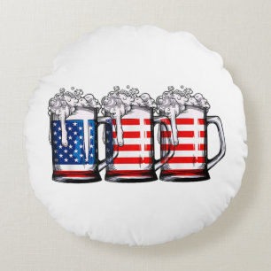 Cojín Redondo Bandera Americana de Cerveza 4 de Julio Hombres Mu