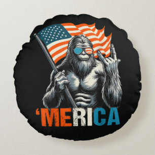 Cojín Redondo Bandera Americana de Roca Bigfoot Merica
