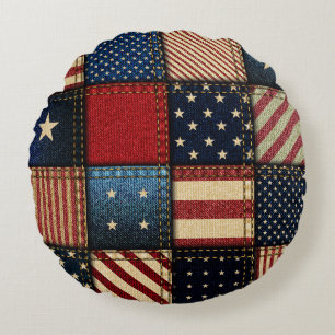 Cojín Redondo Bandera Americana, Patrón sin problemas.