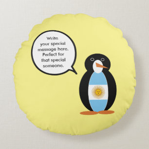 Cojín Redondo Bandera Argentina Pingüino Señora Personalizado