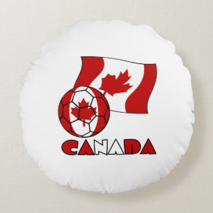 Cojín Redondo Bandera canadiense con balón de fútbol