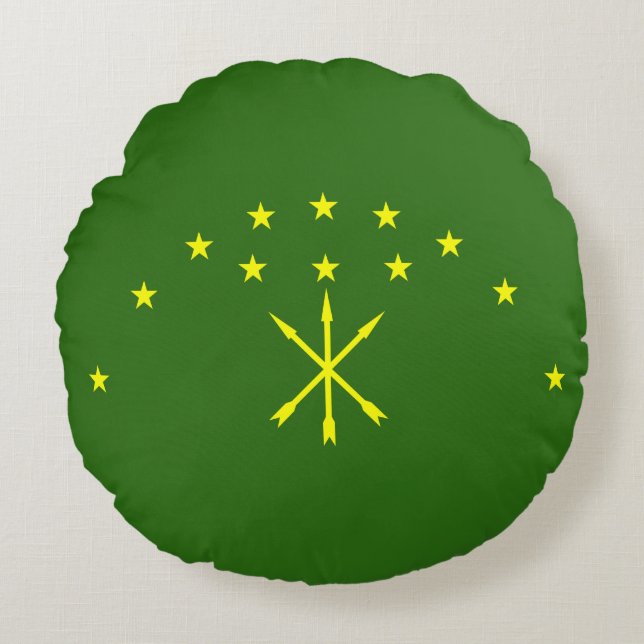 Cojín Redondo Bandera de Adygea Patriótica (Anverso)
