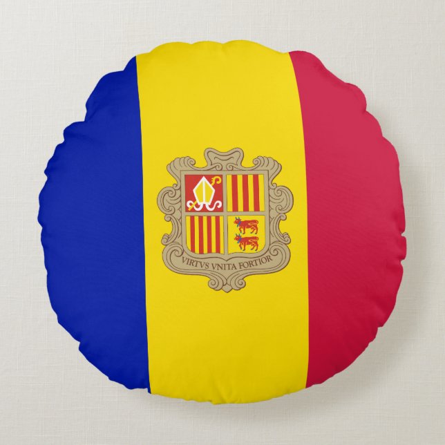 Cojín Redondo Bandera de Andorra Patriótica (Anverso)