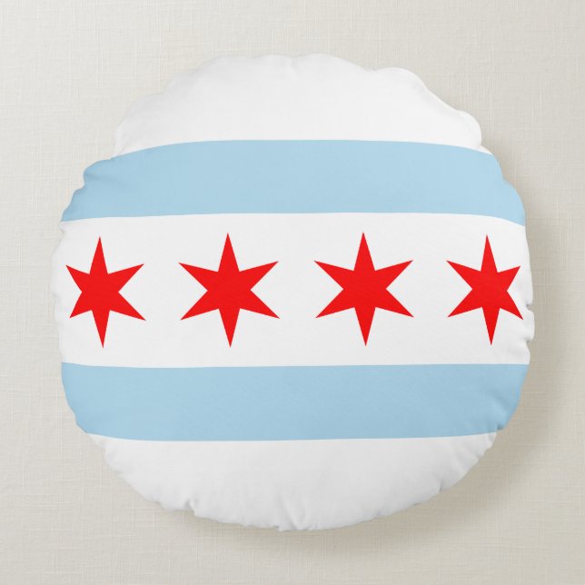 Cojín Redondo Bandera de Chicago, Illinois Round Pillow (Anverso)