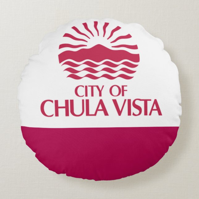 Cojín Redondo Bandera de Chula Vista (California) (Anverso)