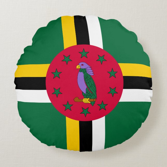 Cojín Redondo Bandera de Dominica (Anverso)