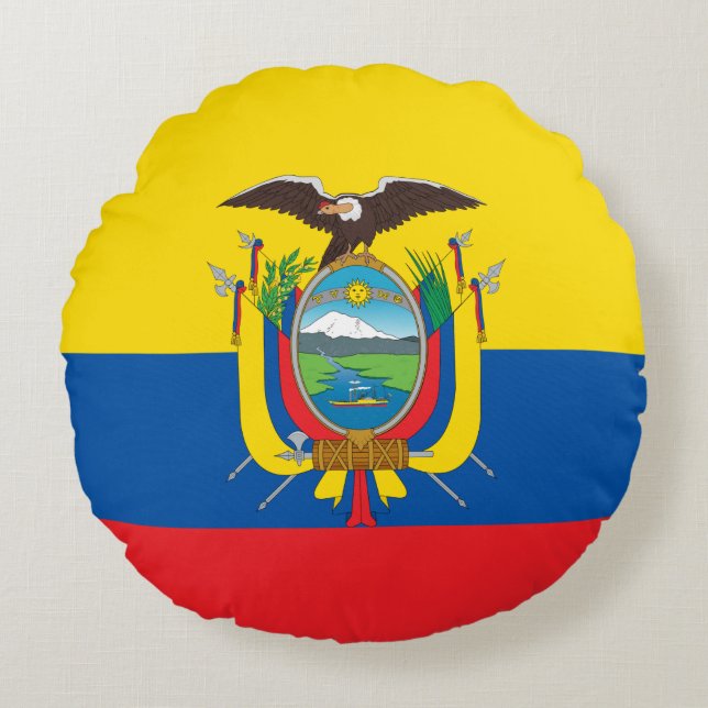 Cojín Redondo Bandera de Ecuador (Anverso)
