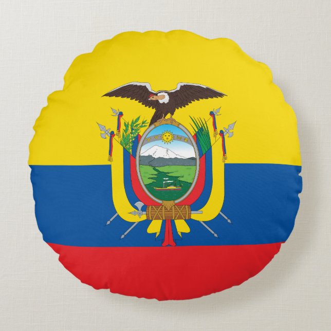 Cojín Redondo Bandera de Ecuador (ecuatoriano) (Anverso)