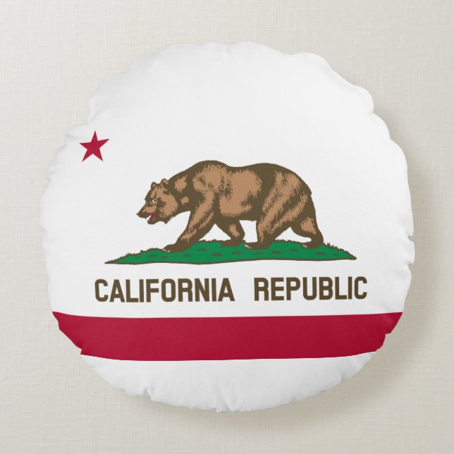 Cojín Redondo Bandera de estado de California (Anverso)