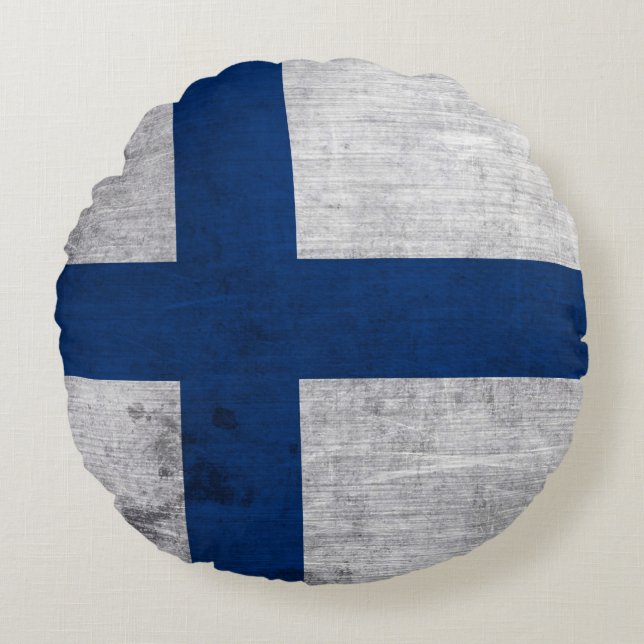 Cojín Redondo Bandera de Finlandia Grunge (Anverso)