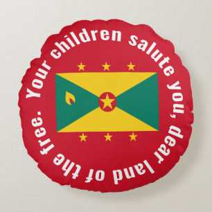 Cojín Redondo Bandera de Guyana Himno Nacional Rojo Verde Amaril