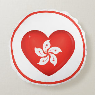 Cojín Redondo Bandera de Hong Kong Corazón