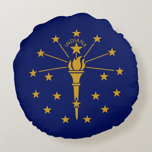 Cojín Redondo Bandera de Indiana (Estado de los Estados Unidos) (Reverso)