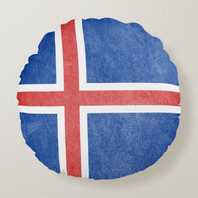 Cojín Redondo Bandera de Islandia Grunge (Anverso)