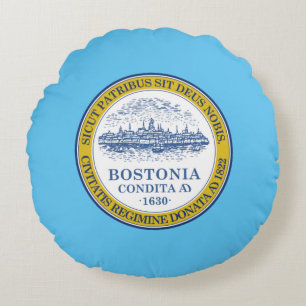 Cojín Redondo Bandera de la ciudad de Boston (Massachusetts)