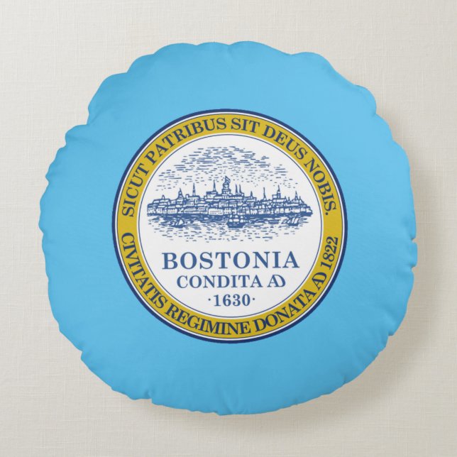 Cojín Redondo Bandera de la ciudad de Boston (Massachusetts) (Anverso)