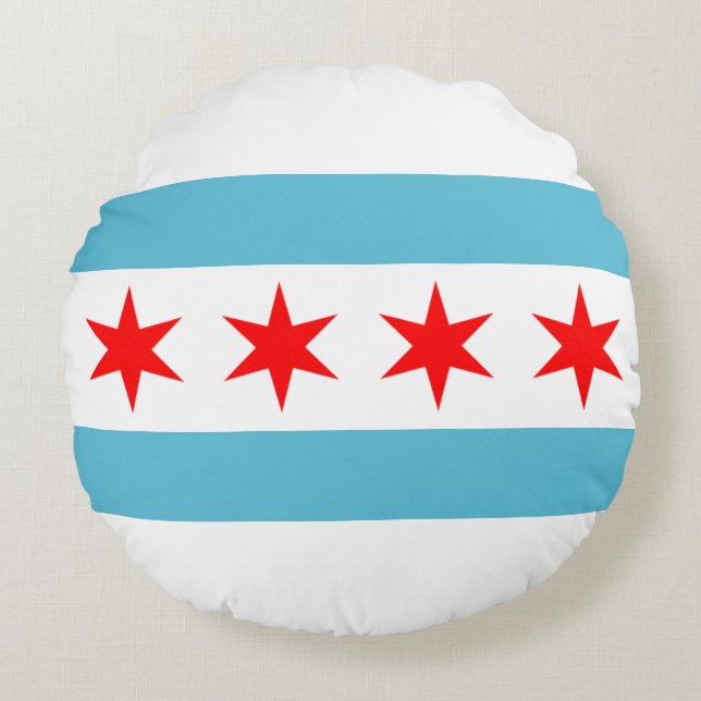 Cojín Redondo Bandera de la ciudad de Chicago (Illinois) (Anverso)