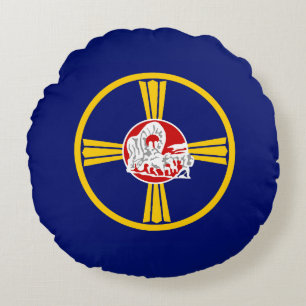 Cojín Redondo Bandera de la ciudad de Omaha (Nebraska)