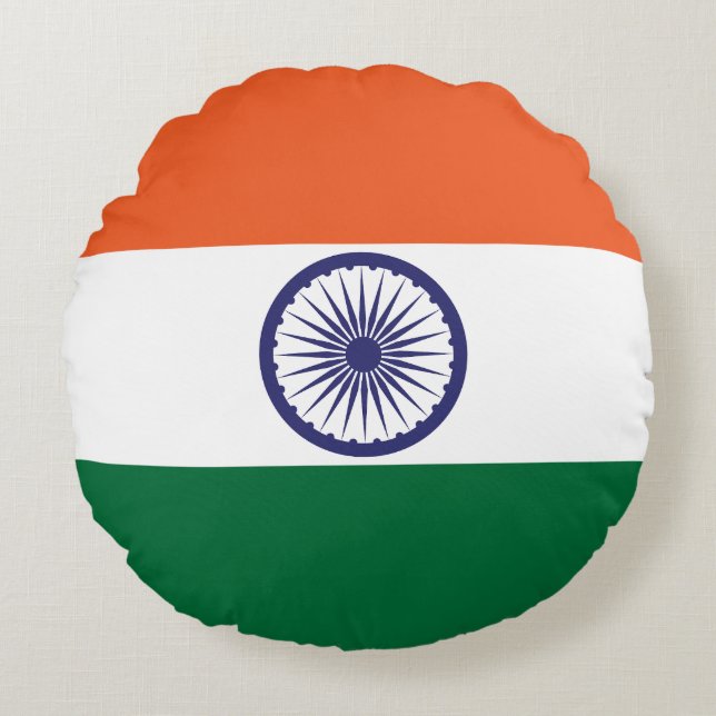 Cojín Redondo Bandera de la India (Anverso)