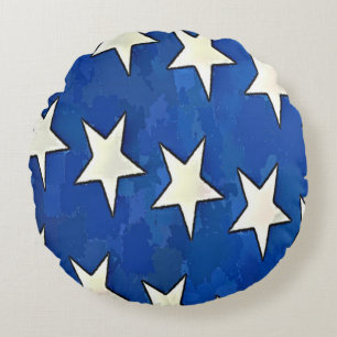 Cojín Redondo Bandera de las estrellas blancas