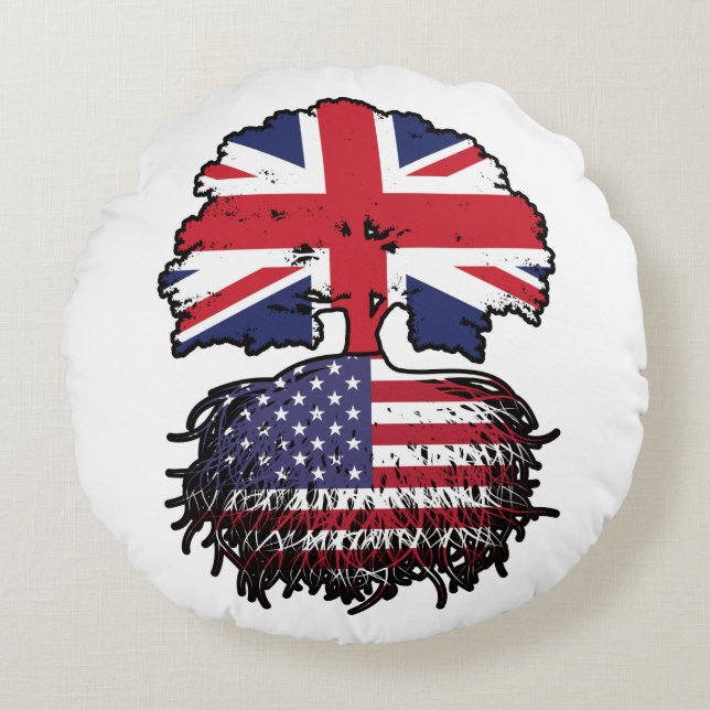 Cojín Redondo Bandera de las raíces de los árboles estadounidens (Anverso)