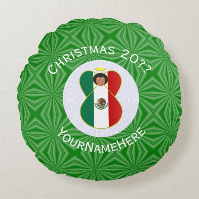 Cojín Redondo Bandera de los Navidades Angel de México personali (Anverso)